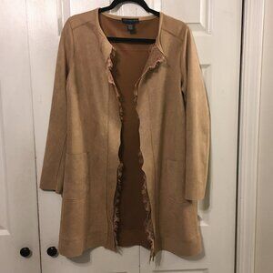 Joan Vass Faux Leather Long Open Front Jacket